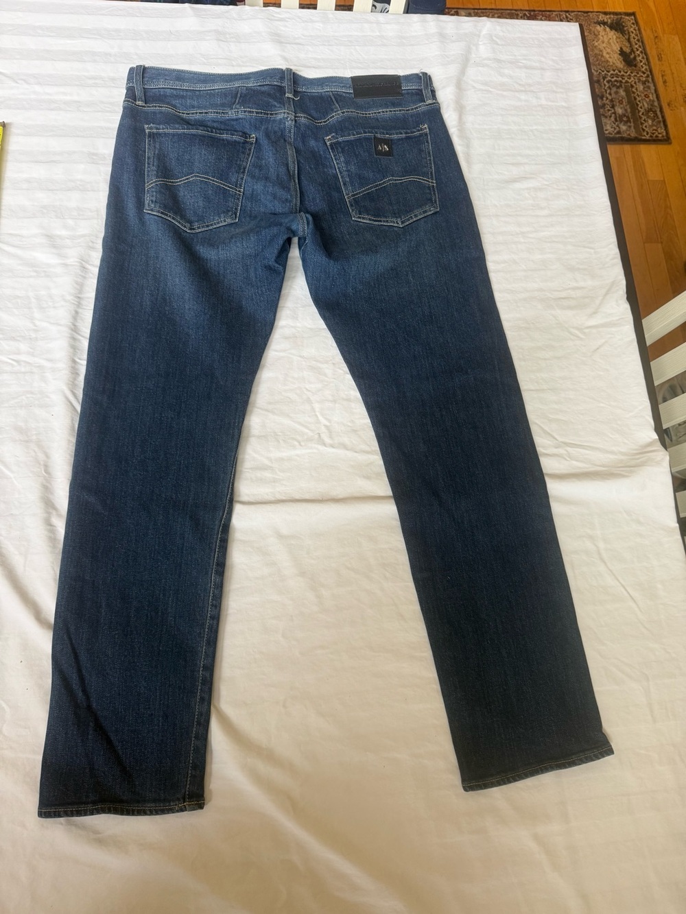 Armani Exchange Slim Jeans in Dark Blue with Black Leather Patch Size 36x30 - Picture 9 of 12